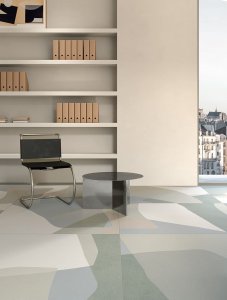 Bioterre, the new floor and wall tile collection at Cersaie 2024 del-conca_bioterre_shapes_artico_living_b - Ceramica del Conca