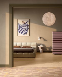 La nouvelle collection Native réinterprète la véritable essence du bois Del_Conca_Native_Rovere_Naturale_Feeling_Earth_Bedroom_01 - Ceramica del Conca